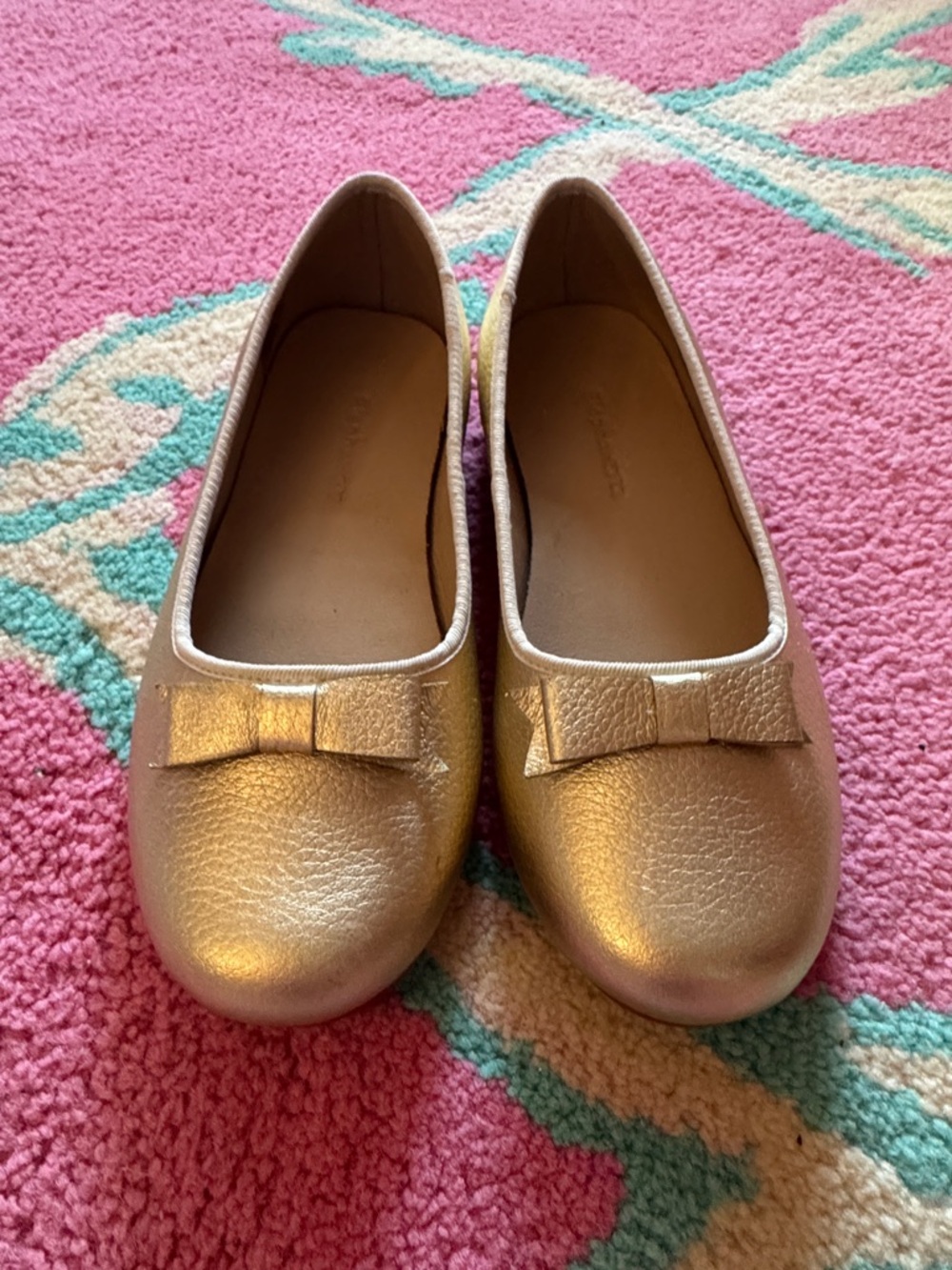Girls Gold Bow Ballet Flats